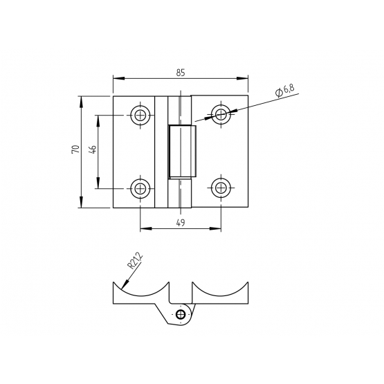 Záves na brány INOX, AISI316, D42, L=70mm - detail 2 - detail 2