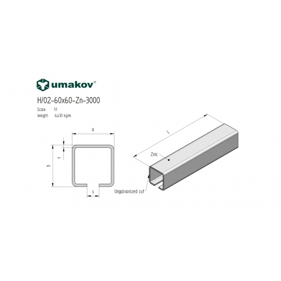 Profil vodiaci spodný Zn, 60x60x4mm, L3m - detail 2 - detail 2