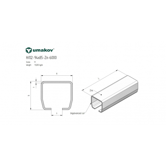 Profil vodiaci spodný, pozinkovaný Zn - detail 2 - detail 2