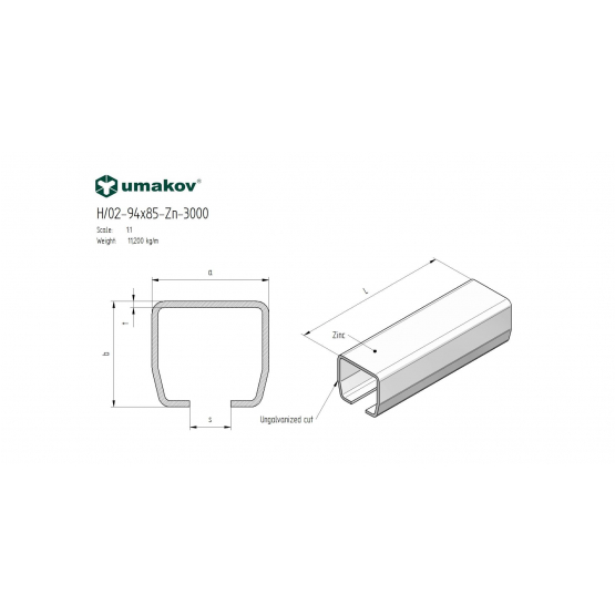 Profil vodiaci spodný Zn, 94x85x5mm, L3m - detail 3 - detail 3