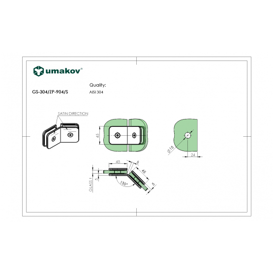 Zasklenie pevne - držiak skla, AISI 304, T 8-10 mm - detail 2 - detail 2