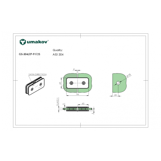 Zasklenie pevne - držiak skla, AISI 304, T 8-10 mm - detail 2 - detail 2