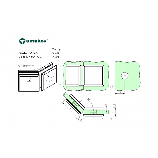 Zasklenie pevne - spojka skla 135° Zamak,T 8-10 mm - detail 1 - detail 1