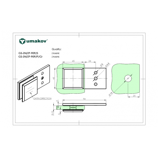Zasklenie pevne - držiak skla, Zamak,T 8-10mm - detail 1 - detail 1