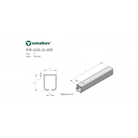 Profil vodiaci závesný Zn, 42x54x2,5mm, L6m - detail 1 - detail 1