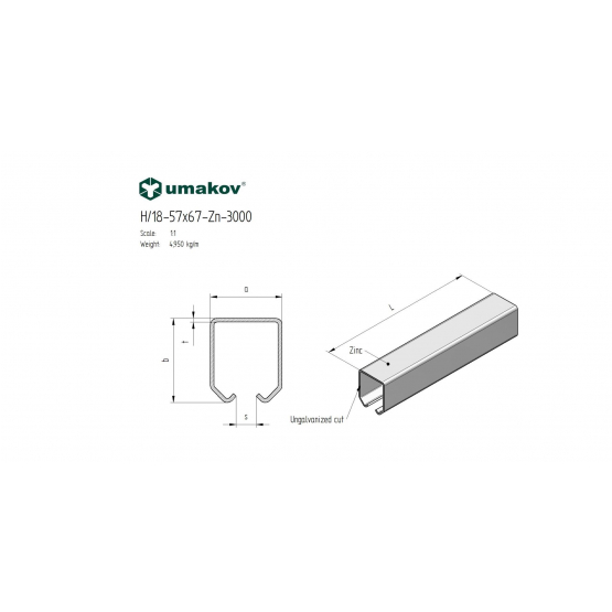 Profil vodiaci závesný Zn, 57x67x3mm, L3m - detail 1 - detail 1