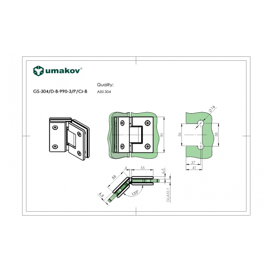 Záves pre sklenené dvere sklo/sklo 135 stup. AISI3 - detail 2 - detail 2