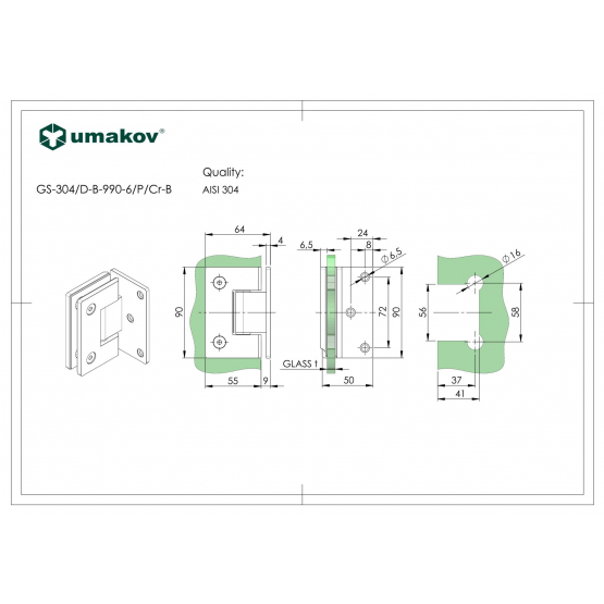 Záves pre sklenené dvere stena/sklo +/- 90stup. AI - detail 2 - detail 2