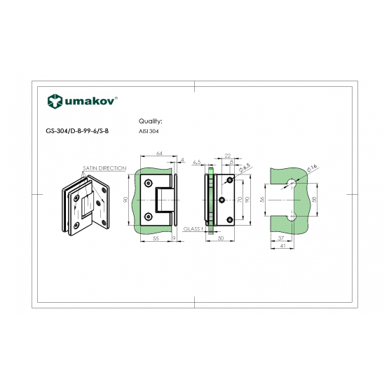 Záves pre sklenené dvere stena/sklo +/- 90stup. AI - detail 2 - detail 2