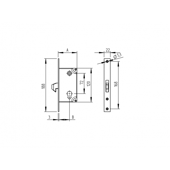Zámok pre posuvnú bránu s protikusom Zn, 72x30mm - detail 2 - detail 2