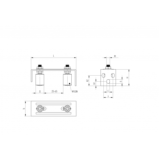Vedenie horné 2 rolky, INOX, 165x57mm, D30 - detail 1 - detail 1