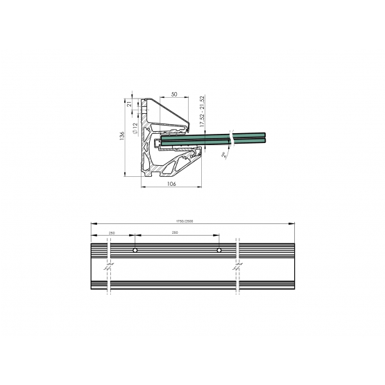 Presklená strieška hliník profil -2° - detail 1 - detail 1