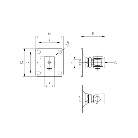 Záves nastaviteľný s kotviacou prírubou M24-Zn, 12 - detail 2 - detail 2