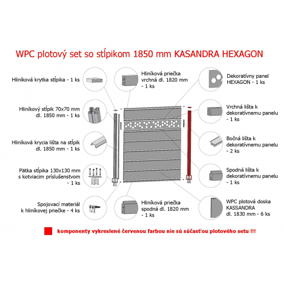 WPC plotový set so stĺpikom 1850mm KASANDRA antracit HEXAGON - detail 4 - detail 4