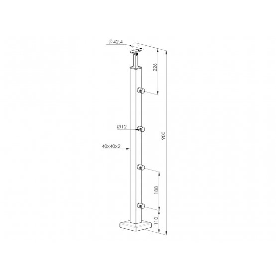 Stĺpik, vrchné kotvenie - rovné - detail 3 - detail 3