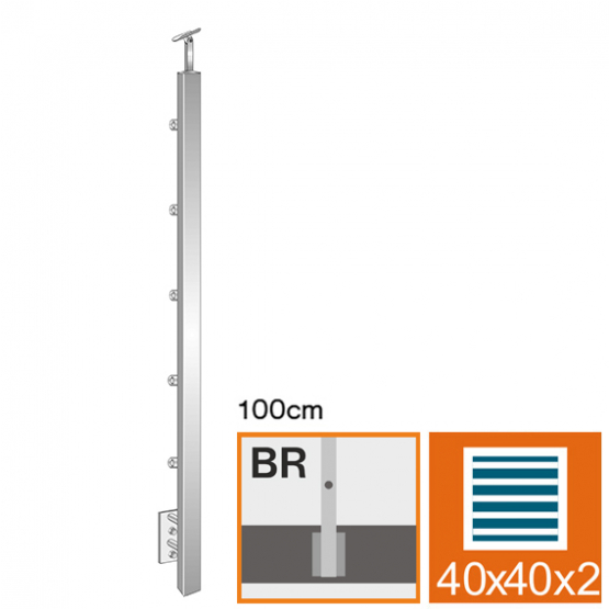 Stĺpik, bočné kotvenie AISI304, 40x40x2/5xd12/H100 - detail 1 - detail 1