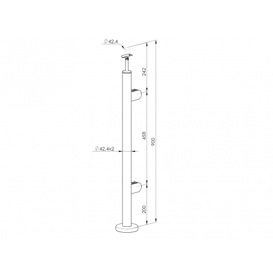 Stĺpik, vrchné kotvenie - pravý AISI304, D42,4/2xm - detail 2 - detail 2