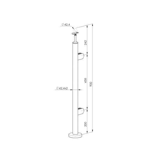 Stĺpik, vrchné kotvenie - pravý AISI304, D42,4/2xm - detail 3 - detail 3