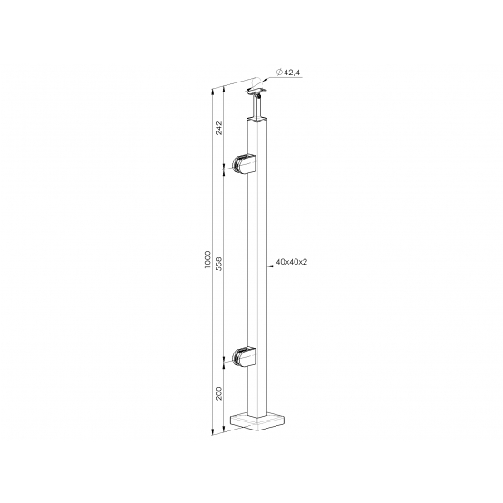 Stĺpik, vrchné kotvenie - ľavý AISI304, 40x40x2/2x - detail 2 - detail 2
