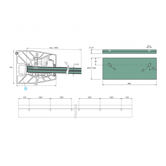 Presklená strieška hliník profil FIX +1.5° - detail 3 - detail 3