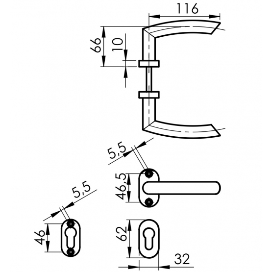Kľučka so štítkom - pár, AISI 304, K320 - detail 4 - detail 4