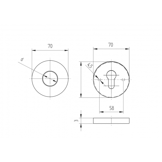 Štítok zámkový-kľučka D70, t3, d18mm - detail 2 - detail 2