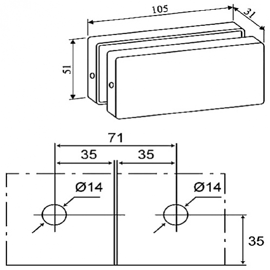 Držiak sklo sklo stena AISI 304 - detail 5 - detail 5