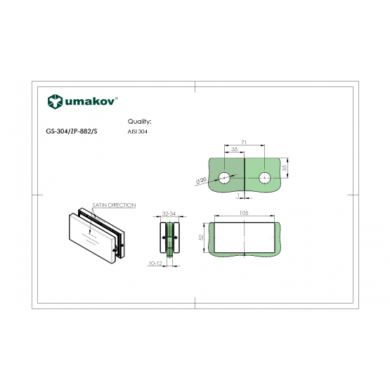 Držiak sklo sklo AISI 304 - detail 1 - detail 1