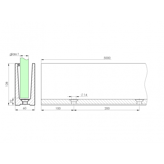 Celosklenené zábradlie-profil-vrchné kotvenie - detail 2 - detail 2