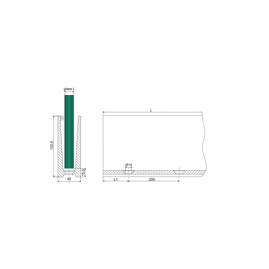 Celosklenené zábradlie-profil-vrchné kotvenie - detail 1 - detail 1