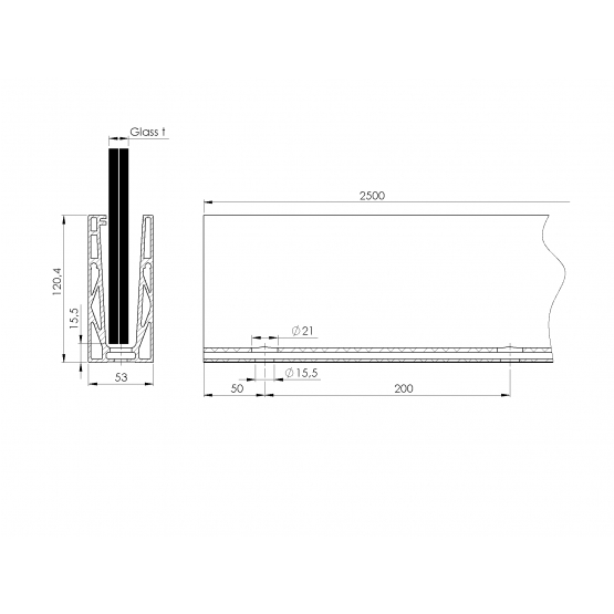 Celosklenené zábradlie-profil dutý-vrchné kotvenie - detail 2 - detail 2