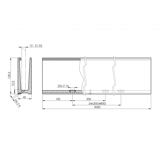 Celosklenené zábradlie-profil-horný-vnút.odvodnený - detail 1 - detail 1