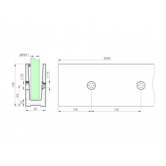Celosklenené zábradlie-profil-bočné kotvenie - detail 2 - detail 2