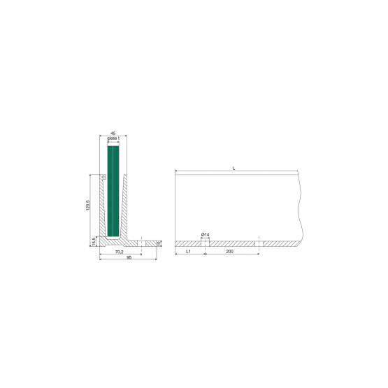 Celosklenené zábradlie-profil-vrchné kotvenie - detail 1 - detail 1