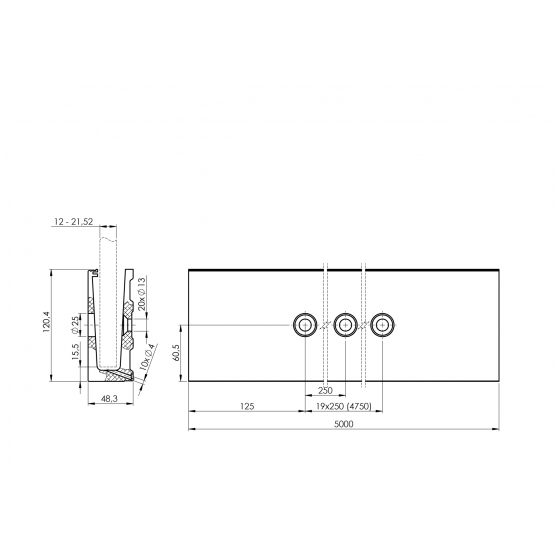 Celosklenené zábradlie-profil-bočný-vnút.odvodneny - detail 1 - detail 1