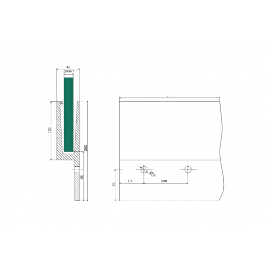 Celosklenené zábradlie-profil-bočné kotvenie - detail 2 - detail 2