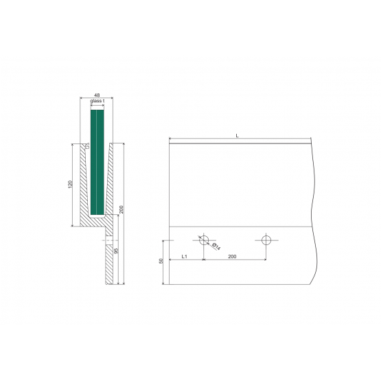 Celosklenené zábradlie-profil-bočné kotvenie - detail 3 - detail 3
