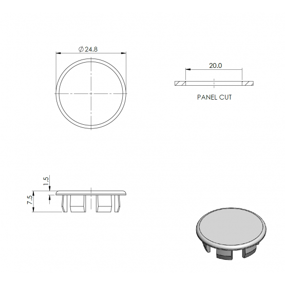 Záslepka pre AL profil, PVC, D20mm - detail 3 - detail 3