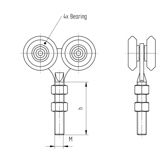 Štvorkoliesko závesné Zn, profile 42x54mm - detail 1 - detail 1