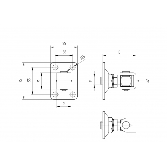 Záves nastaviteľný s kotviacou prírubou Zn, M12 - detail 2 - detail 2