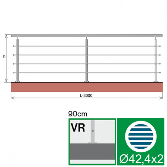 Nerezové zábradlie, AISI304, 3000x900mm - detail 1 - detail 1