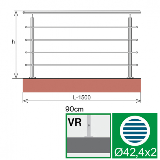 Nerezové zábradlie, AISI304, 1500x900mm - detail 1 - detail 1
