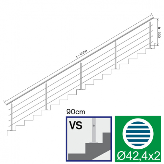 Nerezové zábradlie na schody, 6000x900mm, VS - detail 1 - detail 1