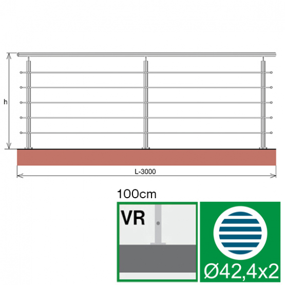 Nerezové zábradlie, AISI304, 3000x1000mm - detail 1 - detail 1