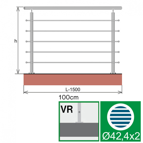 Nerezové zábradlie, AISI304, 1500x1000mm - detail 1 - detail 1