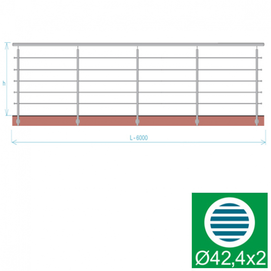 Nerezové zábradlie, AISI304, 6000x1000mm, BR - detail 1 - detail 1