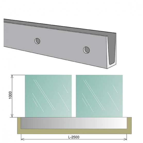 Celosklenené zábradlie v AL profile, 2500x1000mm - detail 1 - detail 1
