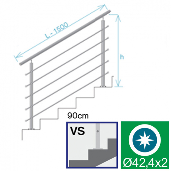 Nerezové zábradlie na schody, 1500x900mm, VS, L - detail 1 - detail 1