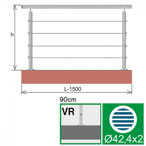Nerezové lankové zábradlie, 1500x900mm - detail 1 - detail 1