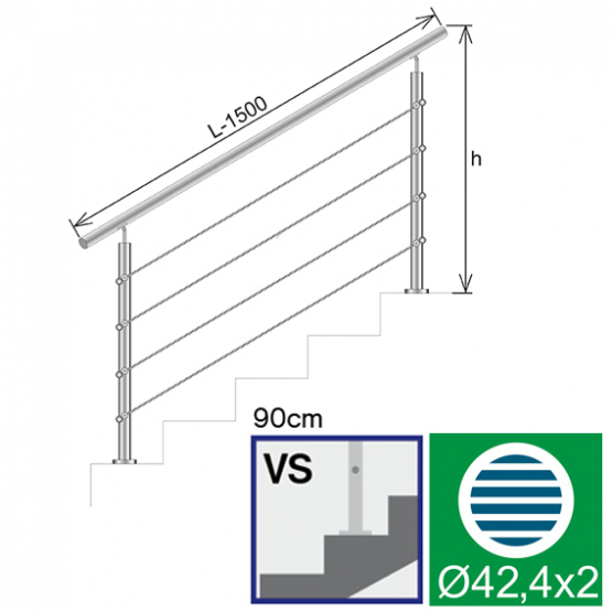 Nerezové lankové zábradlie na schody, 1500x900mm - detail 1 - detail 1